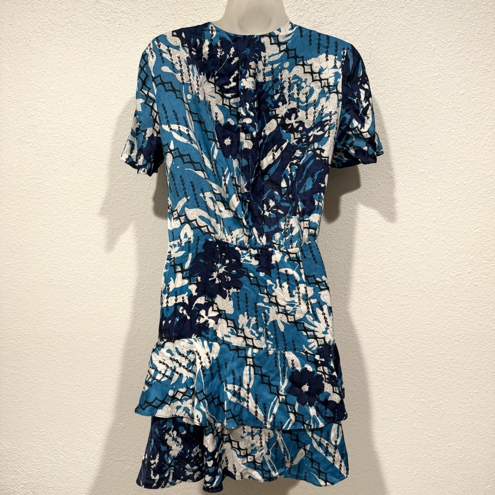 NWT reiss blue & white ditsy posey printed v neck short sleeve mini dress - Picture 5 of 10